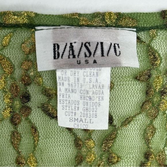 Vintage Women's Lace Top Size Small Green Tie Front 90s Y2K Fairy Forest Witch - Picture 6 of 7